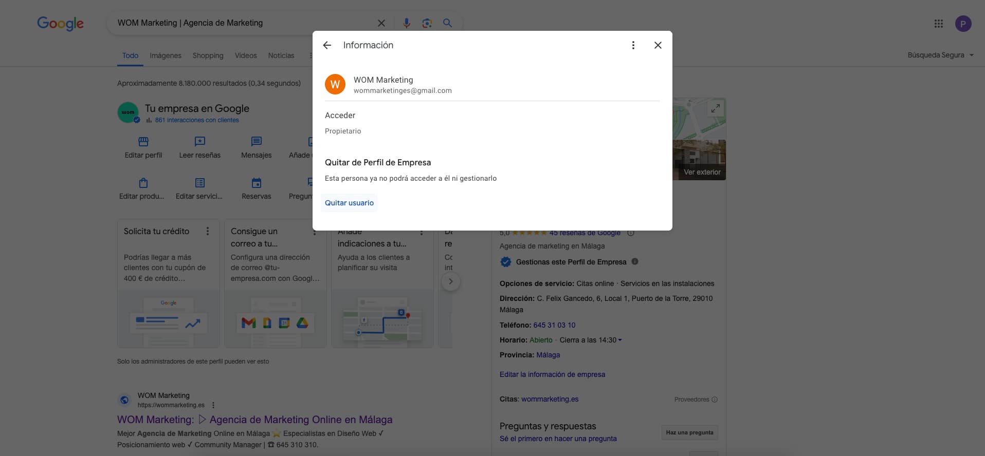 Cómo dar acceso a la ficha de google - Paso 3